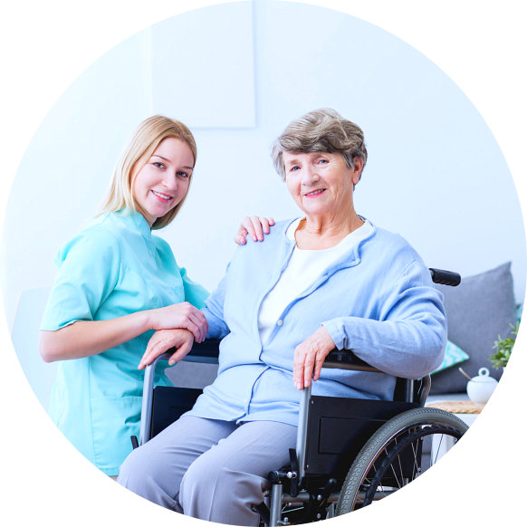 a female nurse with an elderly patient